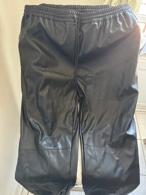 Fashion Nova Black Faux Leather Jogger Pants with Drawstring